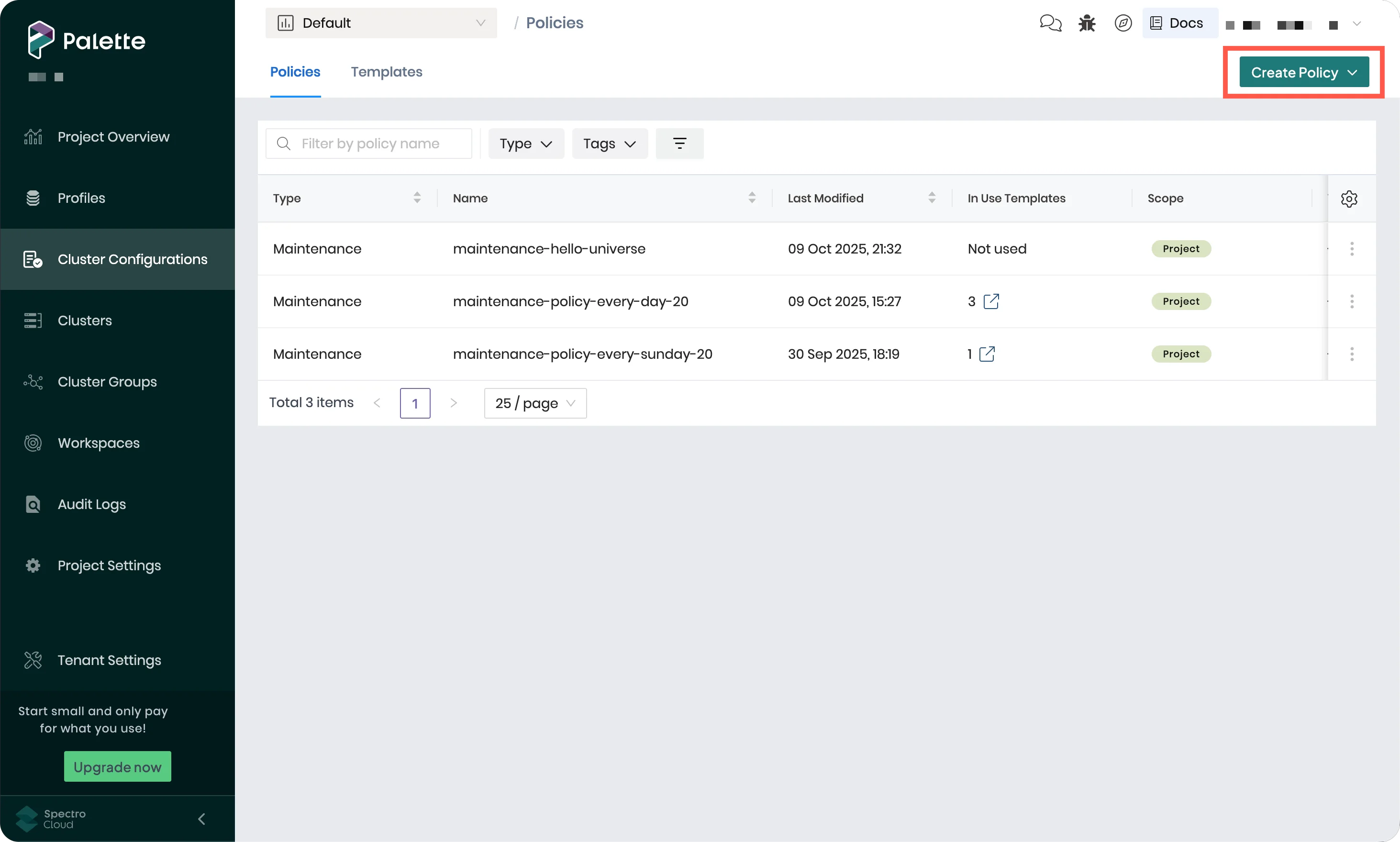 Creating a new cluster template policy